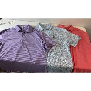 Peter Millar Bundle Lot of 3 Polo Shirt Men's LG print, stripes Blue EUC
